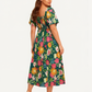 ⏰Soldes d'été : 67 % de réduction💃Robe midi à fleurs, col carré et smocks, avec poches