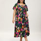 ⏰Soldes d'été : 67 % de réduction💃Robe midi à fleurs, col carré et smocks, avec poches