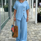 👕 LIMITED-TIME 67% OFF! ✨ Button Detail Top & Pants Set – Linen Blend, Wide-Leg, Relaxed 🍂