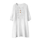 Robe en lin à col en V brodée pour femme