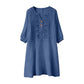 Robe en lin à col en V brodée pour femme
