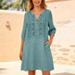 Robe en lin à col en V brodée pour femme