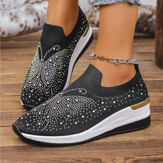 👟✨ Baskets femme à enfiler avec papillon en strass