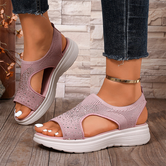 Sandales à plateforme en tricot ornées de strass pour femme
