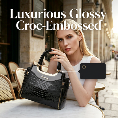 Women's Vintage Glossy Croc-Embossed Handbag