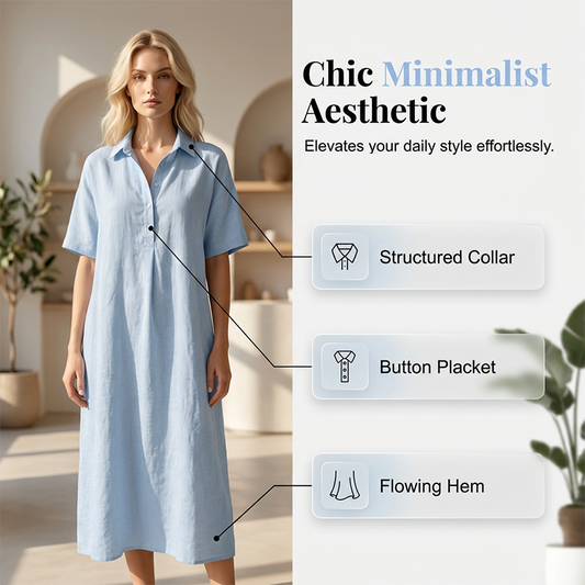 ☀️Robe chemise décontractée en lin mélangé pour femme – Un style naturel pour les journées ensoleillées✨