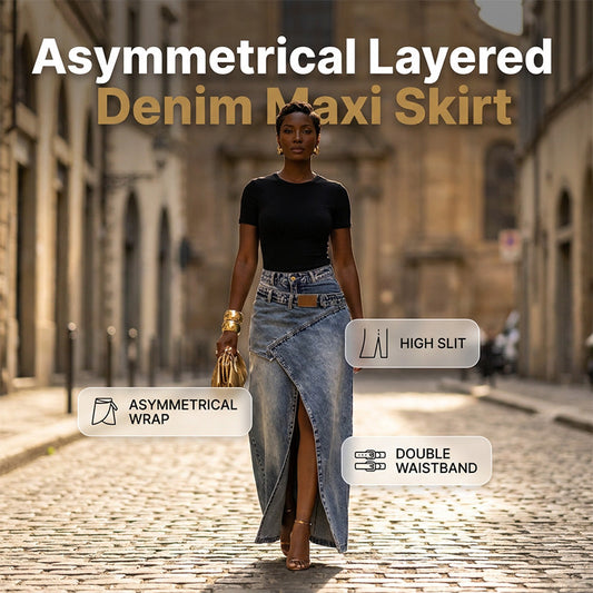 ❌ Encore aujourd'hui au prix promo – demain plein tarif ! Damen Denim-Maxirock mit mehrlagiger Taille