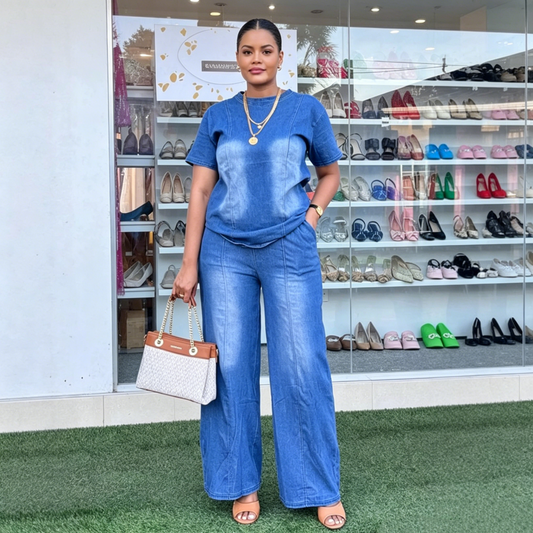 Ensemble 2 pièces pour femme : haut et pantalon en denim décontracté