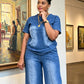 Ensemble 2 pièces pour femme : haut et pantalon en denim décontracté