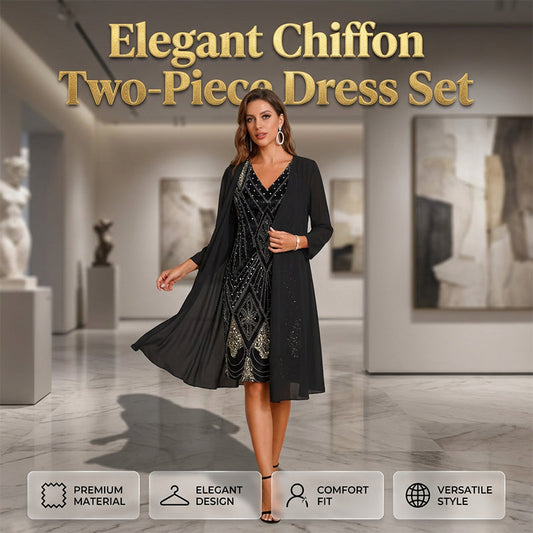 🔥Offre à durée limitée - Ensemble robe imprimée à manches longues et cardigan pour femme (2 pièces)
