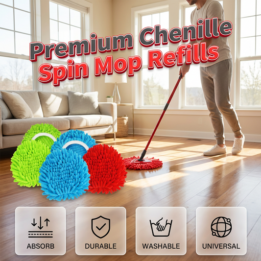 🧹 Têtes de rechange pour balai à franges rotatives en chenille – Recharges en microfibre ultra-absorbantes | Utilisation humide et sèche | Lavables en machine | Compatibles avec la plupart des balais à franges rotatives ✨