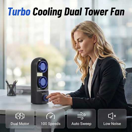 Dual-Head Desktop Tower Fan 100-Speed Stepless