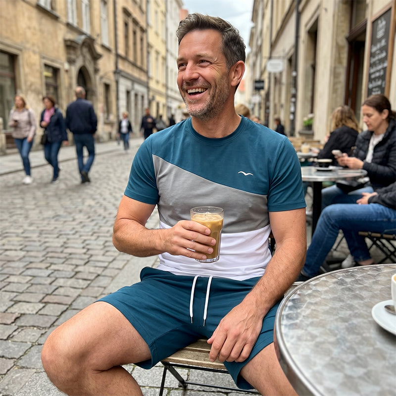 👕 PROMO LIMITÉE 50% DE RÉDUCTION ! ✨ Ensemble T-Shirt & Short Color-Block Homme – Poches Latérales, Respirant, Polyvalent 🔥