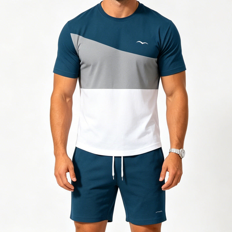 👕 PROMO LIMITÉE 50% DE RÉDUCTION ! ✨ Ensemble T-Shirt & Short Color-Block Homme – Poches Latérales, Respirant, Polyvalent 🔥