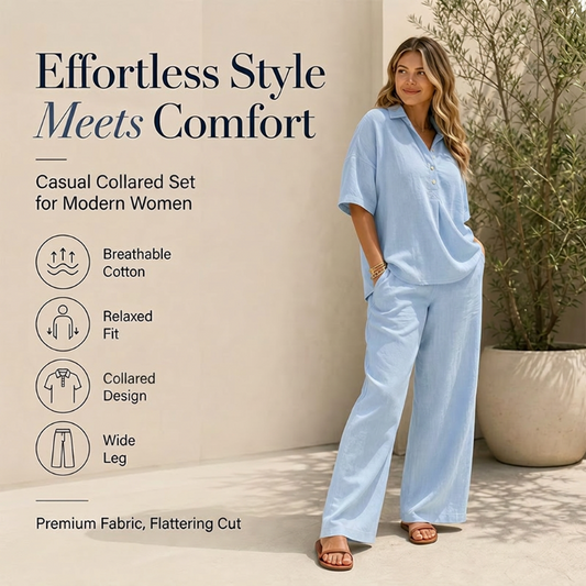 👗Ensemble femme composé d'une blouse boutonnée et d'un pantalon à jambes larges – Une tenue chic en deux pièces ✨