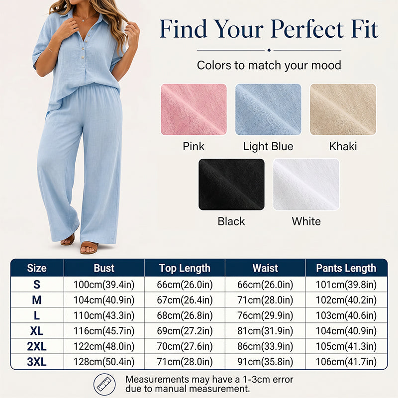 👗Ensemble femme composé d'une blouse boutonnée et d'un pantalon à jambes larges – Une tenue chic en deux pièces ✨