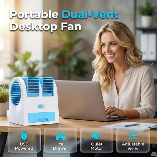 🌬️Ventilateur portable à double sortie avec tiroir à glace – Refroidissement ultra silencieux 🔥🌬️