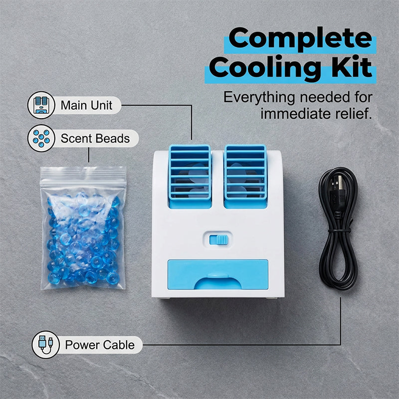 🌬️Ventilateur portable à double sortie avec tiroir à glace – Refroidissement ultra silencieux 🔥🌬️