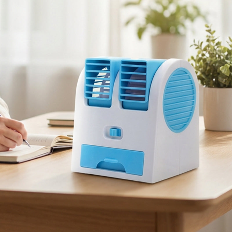 🌬️Ventilateur portable à double sortie avec tiroir à glace – Refroidissement ultra silencieux 🔥🌬️
