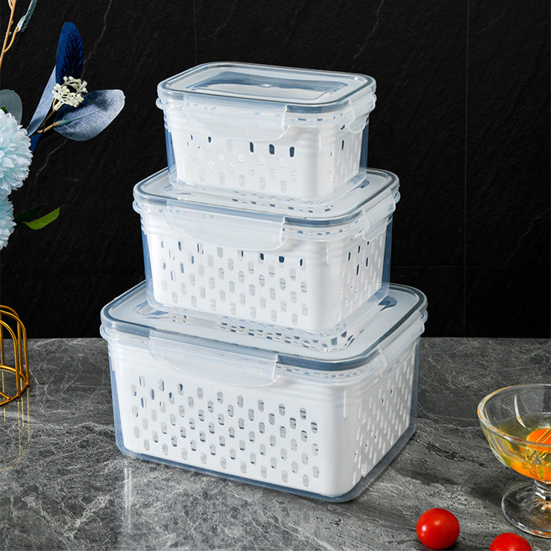 🏡⚡ Vente Flash 50% de réduction 🍇 Set de conteneur de stockage de fruits 3PCS pour réfrigérateur avec colander amovible