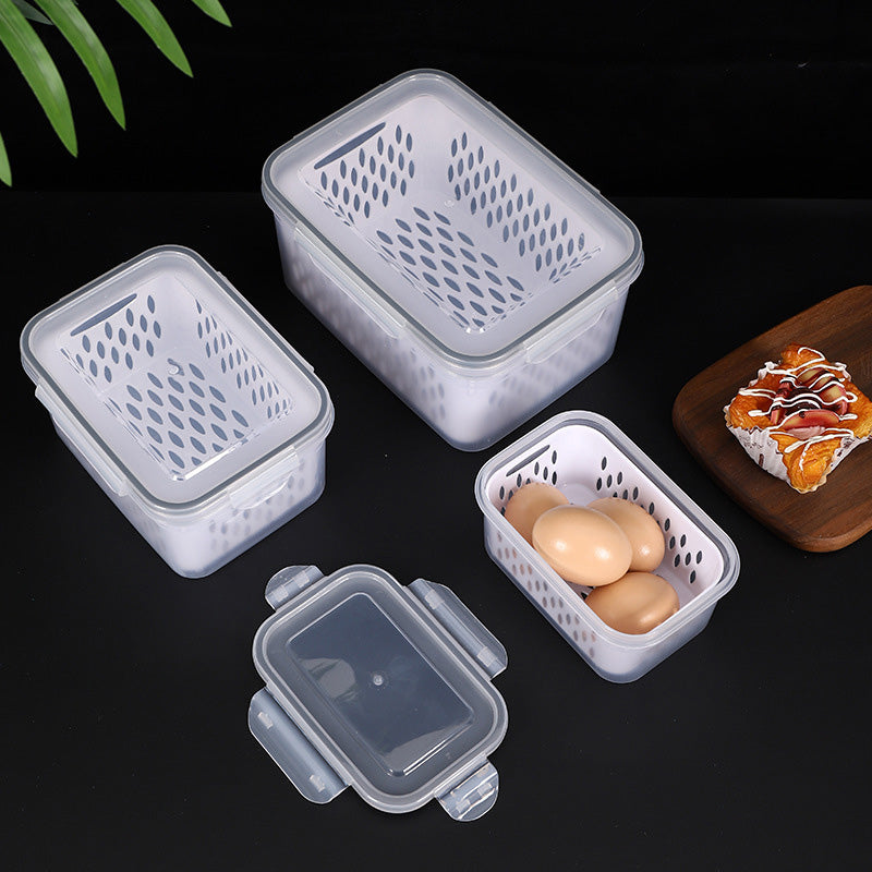🏡⚡ Vente Flash 50% de réduction 🍇 Set de conteneur de stockage de fruits 3PCS pour réfrigérateur avec colander amovible