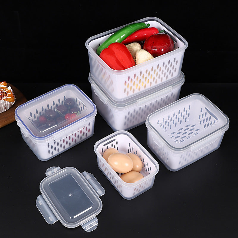 🏡⚡ Vente Flash 50% de réduction 🍇 Set de conteneur de stockage de fruits 3PCS pour réfrigérateur avec colander amovible