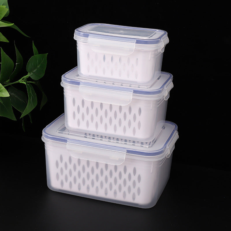🏡⚡ Vente Flash 50% de réduction 🍇 Set de conteneur de stockage de fruits 3PCS pour réfrigérateur avec colander amovible