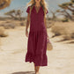 Robe longue fluide à boutons et col en V pour femme
