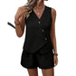🔥-50%👗 Ensemble 2 Pièces Femme Gilet Sans Manches Col V à Boutons + Short Décontracté – Tissu Texturé Léger