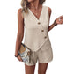 🔥-50%👗 Ensemble 2 Pièces Femme Gilet Sans Manches Col V à Boutons + Short Décontracté – Tissu Texturé Léger