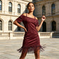 👗 Robe Femme Épaules Dénudées à Bretelles avec Franges🌼🔥-49% Robe à épaules dénudées avec franges, style bohème tendance pour toutes vos sorties