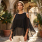 🔥-50%👚 Haut Femme Épaules Dénudées Col Rond à Volants – Tissu Fluide Léger Coupe Décontractée