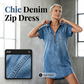🔥-50%👗 Robe Chemise Jean Femme Décontractée – Col Rabattu Manches Courtes Poches Intégrées🌿 pour le quotidien