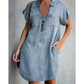 🔥-50%👗 Robe Chemise Jean Femme Décontractée – Col Rabattu Manches Courtes Poches Intégrées🌿 pour le quotidien