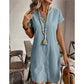 Robe chemise décontractée à col en V et boutons pour femme