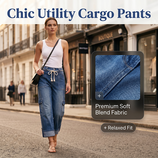 👖 50% DE RÉDUCTION 🌿 Pantalon cargo large – Taille cordon, grandes poches & coupe relax – Idéal pour le quotidien, les voyages ou les sorties – bleu, tailles S à 3XL ✨💙👖