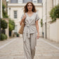 🔥-50%👗 Ensemble Femme Deux Pièces – Haut À Nouer et Pantalon Large Décontracté🍃