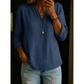 🌿Chemise décontractée à col en V et manches longues, en coton et lin, à boutons
