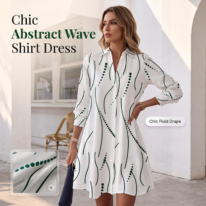 Robe-Chemise Midi Femme Imprimé Graphique Abstrait, Col Chemise, Manches Longues Ouverte à Boutons, Coupe Flare Élégante🔥-48%🍃 plusieurs coloris pour toutes morphologies