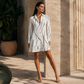 Robe-Chemise Midi Femme Imprimé Graphique Abstrait, Col Chemise, Manches Longues Ouverte à Boutons, Coupe Flare Élégante🔥-48%🍃 plusieurs coloris pour toutes morphologies