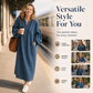 Robe longue en denim femme coupe oversize, encolure boutonnée demi-poitrine, manches lanternes bouffantes avec poches latérales🍃 Coupe ample sans contrainte