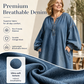 Robe longue en denim femme coupe oversize, encolure boutonnée demi-poitrine, manches lanternes bouffantes avec poches latérales🍃 Coupe ample sans contrainte