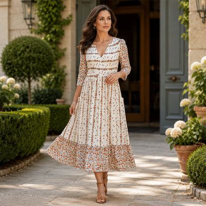 👗‑50 % MAINTENANT ! Robe décontractée femme à col V et imprimé 🌸✨