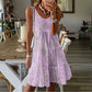 Robe midi à volants sans manches et col rond pour femme