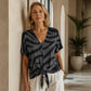 Women's V-Neck Tie-Front Zebra Print T-Shirt
