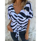 Women's V-Neck Tie-Front Zebra Print T-Shirt