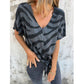 Women's V-Neck Tie-Front Zebra Print T-Shirt