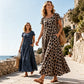 Robe longue décontractée à manches courtes imprimée léopard avec poches pour femme