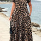 Robe longue décontractée à manches courtes imprimée léopard avec poches pour femme