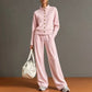 Ensemble pour femme composé d'un cardigan boutonné et d'un pantalon à jambes larges